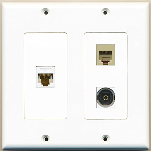 RiteAV Telefonanschluss, RJ11 RJ12, 1 Port, Toslink, 1 Port, Cat6 Ethernet, 2-Gang, Weiß