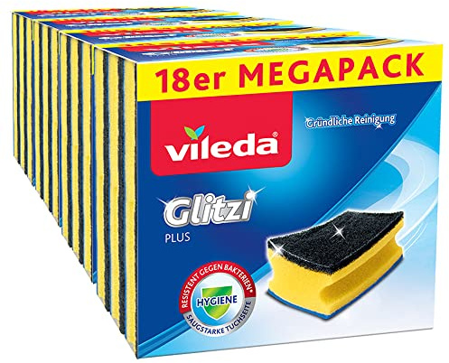 Vileda Glitzi Plus con Antibac Spugne efficaci, igieniche ed assorbenti (4x18), 4 Unità