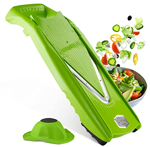 Börner Affettaverdure V5 (Set Base) • Mandolina per Fette in 4 Spessori • Affettatrice con Lama a V in Acciaio Inox • Mandolina Regolabile per Verdure & Frutta • Colore: Verde