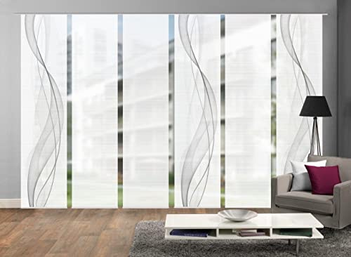 VISION S 6er-Set Schiebegardine Heights halbtransparent Bambusoptik 260x60 Grau