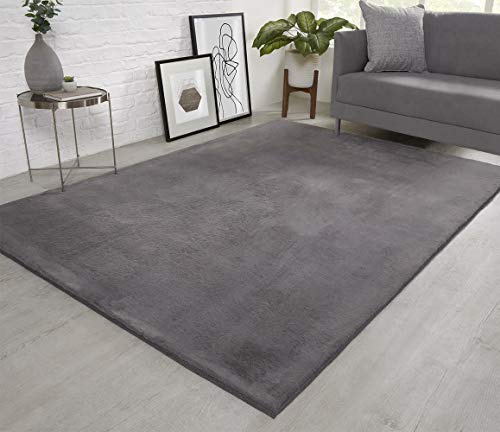viceroy bedding NATURAL FAUX RABBIT FUR Rug Ultra Soft Plush Extra Large Animal Rugs Living Room Wool Shaggy Fluffy 26mm Thick Pile Height Modern Area Rugs - (Grey, 120cm x 170cm (4ft x 6ft))