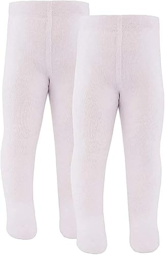 inibini Confezione da 2 collant per neonati/bambini, tinta unita, 2 collant in cotone, per ragazze e ragazzi, prodotti in Europa, bianco, 86-92
