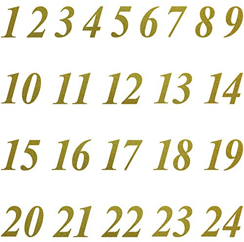 Zahlen von 1 bis 24 mit Ziffern Höhe 2cm Tattoo Aufkleber Deko zum Advent Kalender Besteln (Gold)