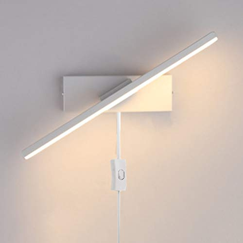 LED Wandleuchte 330 ° Drehung Einstellbar Wandlampe aus Metall Mit Schalter und Stecker Bettlampe Modern Innen Wandbeleuchtung Mit 1,8m Kabel, Für Wohnzimmer Schlafzimer Treppenh Flur 3000K,Weiß