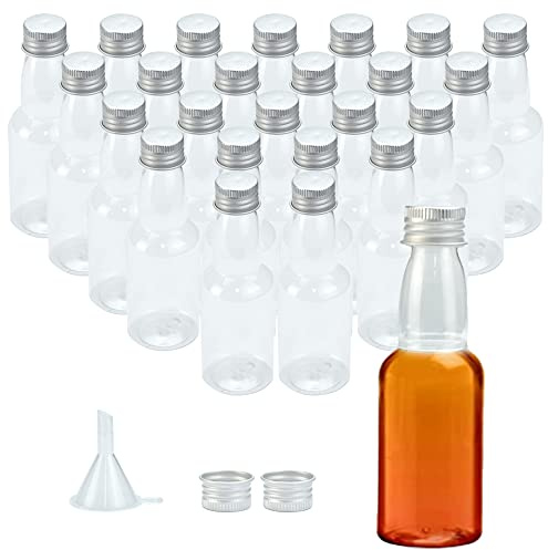 TANCUDER 24 Stück Mini Fläschchen Kleine Schnapsflaschen 50ml Likörflaschen zum Befüllen Kunststoff Saftflaschen mit Silber Deckel und Trichter zum Aufbewahren