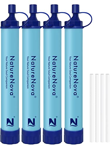 Lot de 4 pailles filtrantes personnelles pour l'extérieur, équipement de survie d'urgence, équipement tactique pour randonnée, camping, voyage, chasse, pêche, sortie