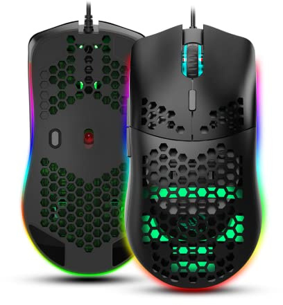 Jectse Kabelgebundene Leichte Gaming-Maus, J900-Loch-Maus 6-Tasten Kabelgebundene Gaming-Mäuse,7 Tasten Programmierbarer Treiber,6400DPI-Maus für PC-Zubehör