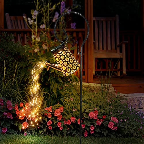 Solar Watering Can Lights Outdoor Waterproof, Retro Metal Hanging Lantern with String Lights, Garden Decor for Patio Porch Lawn Driveway Yards Backyard Pathway