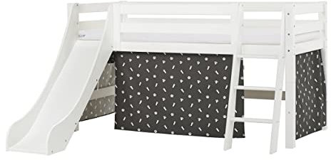 Hoppekids ECO Luxury Hochbett mit Rutsche | 90x200 | Haustiere Granitgrau | Mit schräger Leiter und passende Matratze | Das Nordische Umweltzeichen | FSC®-zertifiziertes | Entworfen in Dänemark