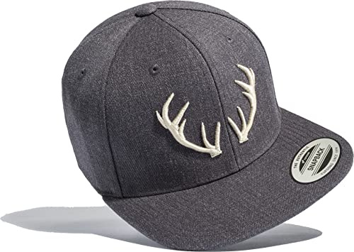 Baddery Cap Flexfit Snapback - „Hirsch Geweih“ - 3D Stick - Outdoor Kappe Herren & Damen - Jäger & Streetwear (Dark Grey)