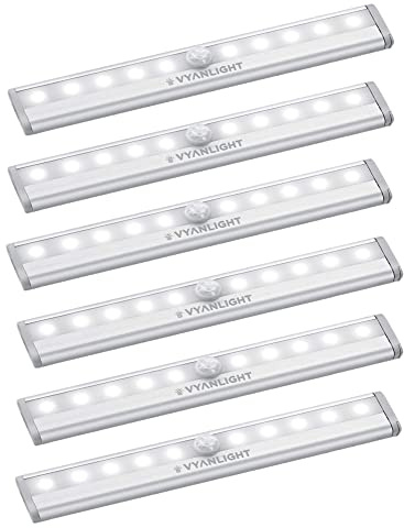 VYANLIGHT Under Cabinet Lighting – Motion Sensor Closet Lights, Battery Operated LED Strip Light Bar, Stick-On Wireless Indoor Lights for Kitchen, Pantry, Hallway, Stairs, 6 Pack