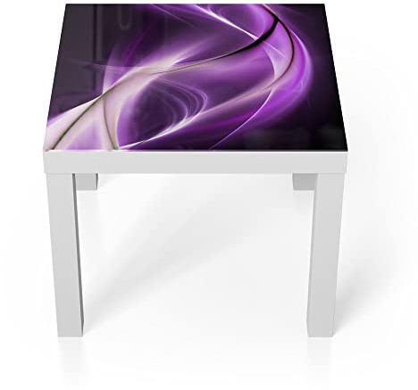 DEQORI Table basse en verre Blanc 55 x 55 cm - Motif jeu de lumière ultraviolette - Table d'appoint originale en verre - Table basse brillante pour le salon - Canapé moderne avec design