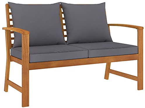 BULANED Gartenbank, Terrassenmöbel, Parkbank, Garten Banken, Gartenmöbel, Outer Banks, Balkonmöbel, Outdoor Wetterfest, 120 cm mit Dunkelgrauen Kissen Massivholz Akazie