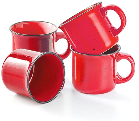 bestone Coffee Mugs Set of 4，16 oz Large Coffee Mugs, Ceramic Mugs with Handles,Salad,Noodles etc Coffee Mugs, Cups for Coffee Cereal Latte ，Microwave & Dishwasher safe，Red
