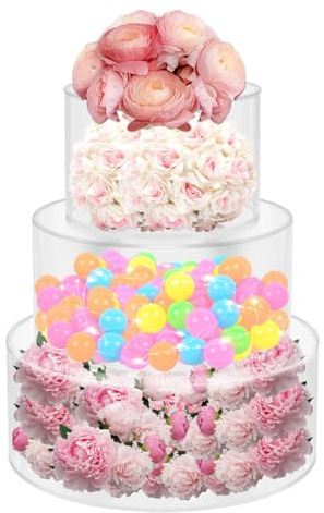 Acryl füllbar Kuchen Stand Runde Zylinder Display Riser Display Box Mittelstück Kuchen- und Dessertständer Clear Acrylic Cake Stand für Hochzeit Geburtstag Party mit LED-Lichtstreifen (6+8+10inch)