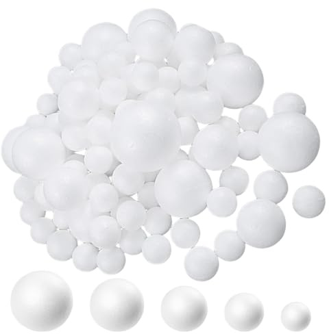Sporgo 100 Stück Styroporkugeln: 5 Größen Styropor Kugeln, Runde Styroporkugel Plastikkugeln Zum Befüllen, für Partydekoration, DIY Kunsthandwerk (Größen 40 * 2cm 20 * 3cm 15 * 4cm 15 * 5cm 10 * 6cm)