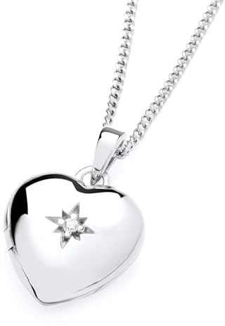 Old English Jewellers 925 Sterling Silver Cubic Zirconia Heart Photo Locket Pendant Necklace + 16 18 20 inch Chain (18)