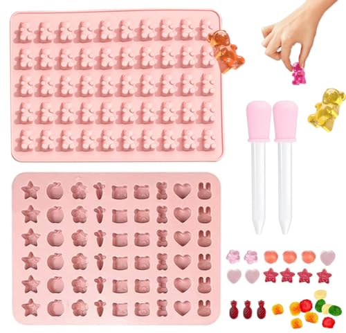 HONGECB Moldes para Hacer Gominolas, Moldes Gominolas Silicona, Moldes De Silicona Para Caramelos, con 2 Cuentagotas, para Hacer Mini Bombones, Chocolates y Chuches, 2 Piezas