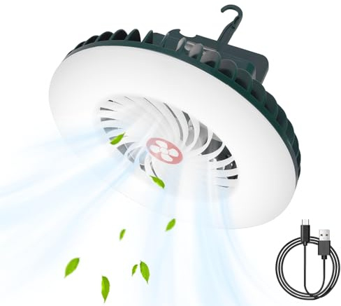 Palmcee 2-In-1 Portable Camping Fan with Lights, USB Rechargeable Camping Fans with 2 Light Modes & 3 Wind Speeds Small Outdoor Fan with Lights for Fishing Hiking