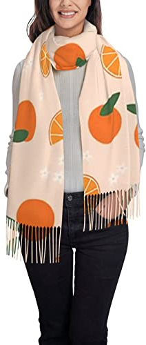 FJAUOQ Watercolor Conch Damen Kaschmir-Schals mit Quaste, warm, lang, groß, Orange, One size