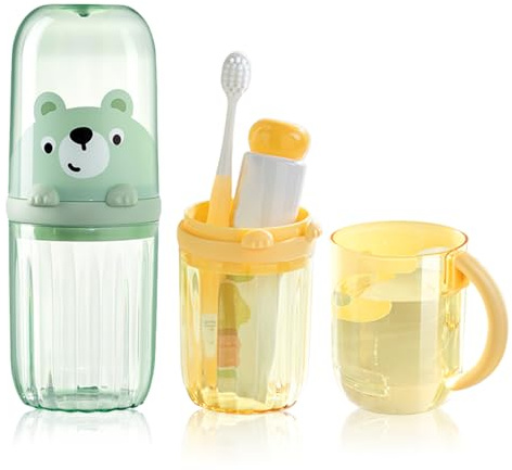 SacJkt Zahnputzbecher Kinder, 2 Stück Zahnbürsten Etui Karikatur Tier Zahnputzbecher Set mit abnehmbarem Griff, Zahnbürstenhalter für Geschäftsreise, Reisen oder den täglichen Gebrauch