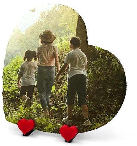 AMAZING Personalisierte Benutzerdefiniert Herz Plakette mit Eigenem Foto und Text mit Herz Displayständer - Horizontal - Größe 25x25 cm