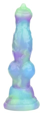 Dildo perro realista con nudo, luminoso nudado Dildo adulto juguete sexual, G-Spot Dildo Anal Dildo Plug juguetes para mujeres hombres parejas lesbianas, correa en el dildo con succión, azul púrpura