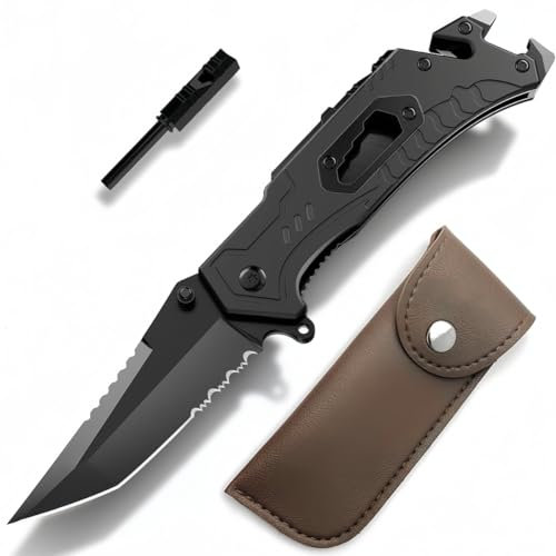 5 in 1 Multi-Tool Camping Multitool Accessories, Stainless Steel Folding Pocket Multitool Survival Equipment with Fire Steel Wrench and Glass Crusher for Garden, Camping, Hiking