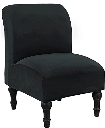 Mswborml Luxus Samt Sesselbezug Cocktailsessel Ohne Armlehne, Abnehmbarer Sofabezug Ohne Armlehnen 1 Sitzer, Waschbar Sesselhusse Stretch Sessel Ohne Armlehne, Weich Esszimmerstuhl Bezug,Schwarz