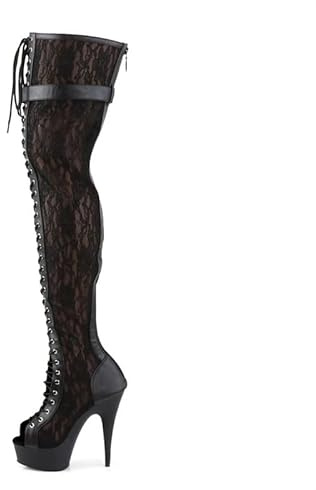 denova's Stivali da donna in vernice da 15,2 cm, tacco molto alto, con lacci, plateau, pole dance, sopra il ginocchio, con cerniera