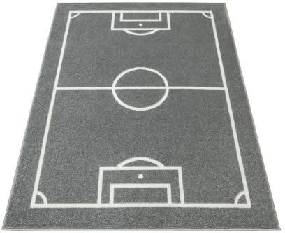 AKCILA Lima rechteckig Grau Kids Carpet Feld, Fußball 200x290 cm | Teppiche für EIN Kinderzimmer mit kurzem Flor, Teppiche Jungen, Teppich Schlafzimmer, Wohnzimmerteppich