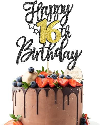 Happy 16 Birthday Cake Topper 16 th Glitter Cake Topper Sweet Teenager Birthday Cake Pick, 16 Years Old Topper for Cake, Happy 16th Party Decoration Supplies