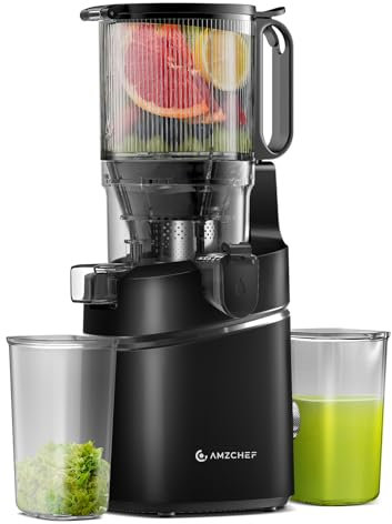 AMZCHEF Automatic Cold Press Juicer Machines 250W Liberate Your Hands, 135MM Opening and 1.8L Capacity Slow Juicers for Whole Fruit and Vegetable, with Triple Filter, Safety Lock, Obsidian Black