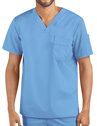 Foweknow Blouse médicale pour homme Angel - Unisexe - Tunique à enfiler - Vêtement professionnel - Manches courtes - Col en V - Couleur unie - Légère et confortable - À enfiler, bleu, XL