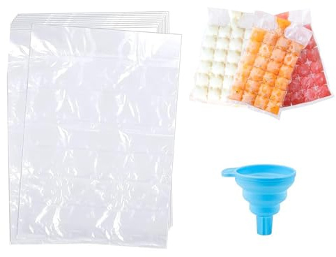 4-Piece Set Ice Cube Bags, Ice Bags for Ice Cubes, 720 Ice Cubes, Self-Sealing Ice Cube Bags with Silicone Funnel, Self-Sealing Ice Cubes for Freezer, Cocktail, Whiskey, and Baby Food