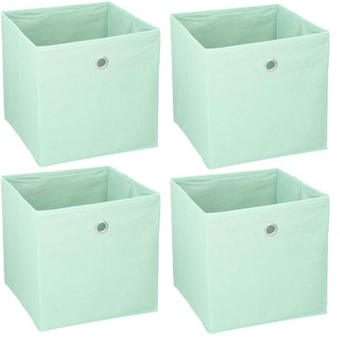 Murago - 4er Set Faltbox ca. 30x30x30 cm Pastell Mint - Aufbewahrungsbox faltbar Aufbewahrungs Körbe Einschub Korb Boxen Box Türkis Stoff Regalkorb Baby Kinderzimmer Klappbox Organizer