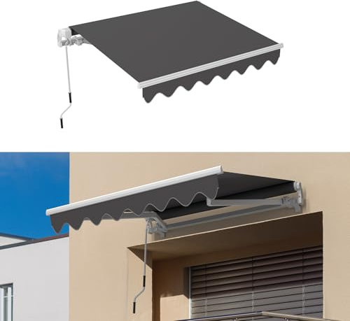 Tenda a rullo manuale 2,5 x 2 m, tenda regolabile in alluminio, con manovella a braccio articolato, anti-UV, resistente al vento, inclinazione regolabile, facile da installare, per terrazza e balcone,