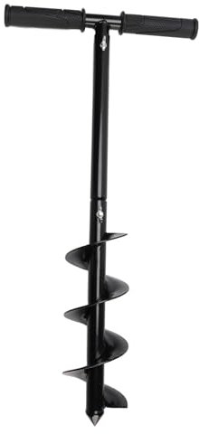 T Shaped Manual Auger Drill Bit with Rubber Handle, Cold Rolled Steel Garden Planting Hand Operated Drill Bit for Bulbs Plants and Beach Umbrella Holes