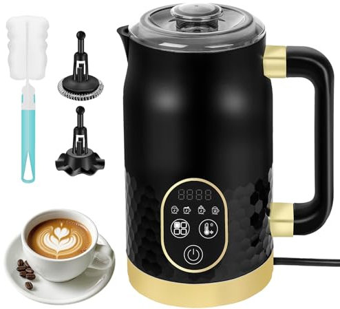 Elektrischer Milchaufschäumer - 4 in 1 Milchaufschäumer für heiße Schokolade mit Temperaturkontrolle Automatischer Milchaufschäumer für heißen und kalten Schaum mit 2 Schneebesen für Cappuccino, Latte