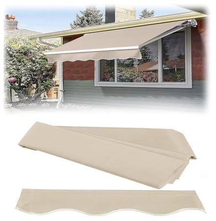 Balkon Markise Wasserabweisend & Sonnenschutz Ersatz Markisentuch, Markisenstoff Markise Mit Volant, Wasserabweisend Sonnenschutz Ersatz Markisentuch, UV-beständig, Markisenstoff Markise(Beige,1.5x1m(