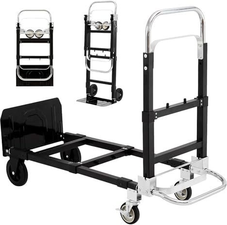 Sackkarre Klappbar, Sackkarre Mit Einziehbarem Griff, Transportwagen Max 485 LBS Kapazität Sackkarren, Plattformwagen Mit 4 Rädern Für Gepäck/Umzug/Reisen