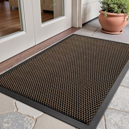 SIXHOME Door mat Non-Slip Heavy Duty Dirt Trapper Doormat Indoor & Outdoor Waterproof Front Outside for Hallway Kitchen Garden Brown 45 * 75cm