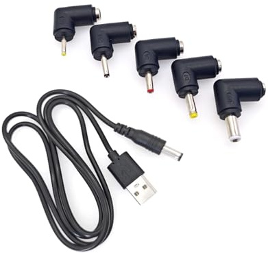 JZK USB to DC power cable, 1M USB charger cable with 5.5 X 2.1mm connector plug power cord adapter, with 5x right angled barrel jack 5.5 x 2.5mm, 4.0 x 1.7mm, 3.5 x 1.35mm, 3.0 x 1.1mm, 2.5 x 0.7mm
