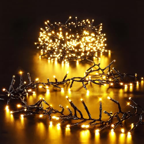 ELKTRY 1000 LED Cluster Lichterkette Warmweiß, Büschellichterkette Außen mit Stecker Innen Strom 8 Modi, 10m Wasserdichte Weihnachtsbeleuchtung mit Memoryfunktion für Weihnachten Party Garten Balkon