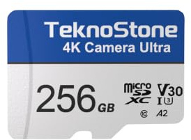 TEKNOSTONE 256GB Camera MicroSDXC TF Memory Card with Adapter 1 Pack | 180MB/s Read 130MB/s Write UHS-I C10 U3 V30 A2 4K/5K UHD for GoPro DJI Insta360 Dash Cams Security Cameras Drone