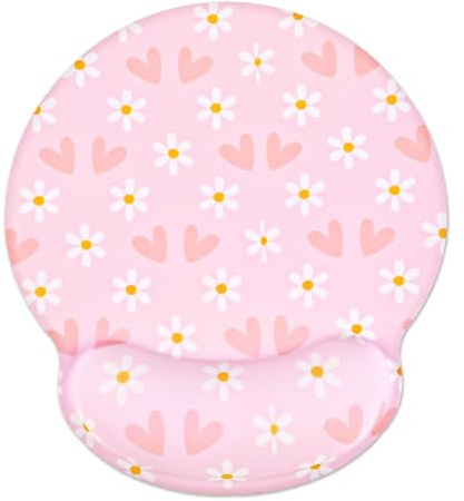 Ksriylm Rosa ergonomisches Mauspad mit Handgelenkauflage, Schmerzlinderung Memory Foam Mousepad mit Rutschfester Silikonbasis für Home Office, Computer-Laptops, Herzmuster und Blumen