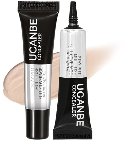 UCANBE Stay-Put Full Coverage Concealer, Long-Wear Waterproof, Under Eye Brightener Concealer, Color Corrector for Dark Circles, Acne, Blemishes, Redness Color Correcting Cream (01 LIGHT IVORY)