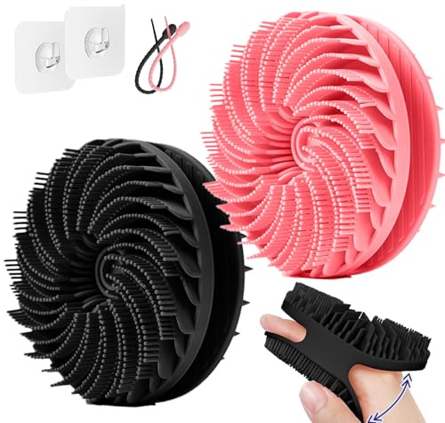 2Pcs Silicone Scrubber Body, Gentle Exfoliating Body Scrubber in Shower Silicone Loofah, Body Cleansing Brush for Men & Women, Sensitive Skin with Skin Cleansing Gentle for All Skin Type(Black&Pink)