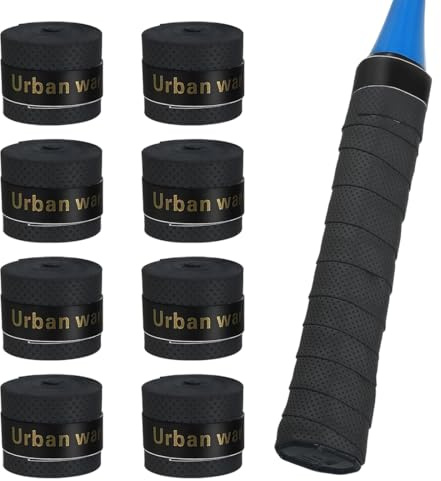 KEPYATI Set de 8 Grip y Overgrips, para Raqueta de Tenis, Bádminton y Squash, Grip Antideslizante para Palas y Raquetas, Overgrip Autoadhesivo y Absorbente, Accesorios de Padel y Tenis (Negro)