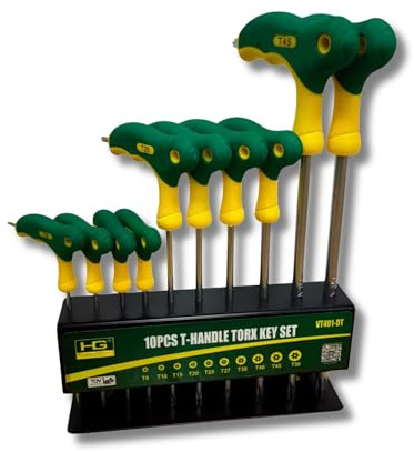 AC Tools Juego de 10 llaves TORX con mango en T y soporte metálico para mesa o pared